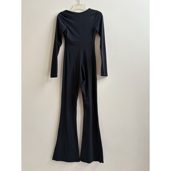 Ladies Qinsen Black Square Neck LS Wide Leg Bodycon Romper Jump Suit Size S - Picture 3 of 7